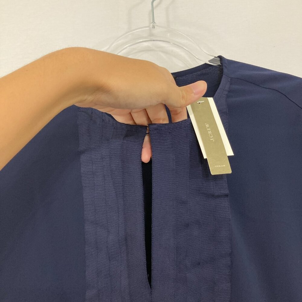 New J. Crew size 16 Tall Navy Keyhole Grosgrain Ribbon Preppy Blouse Office - Picture 6 of 12